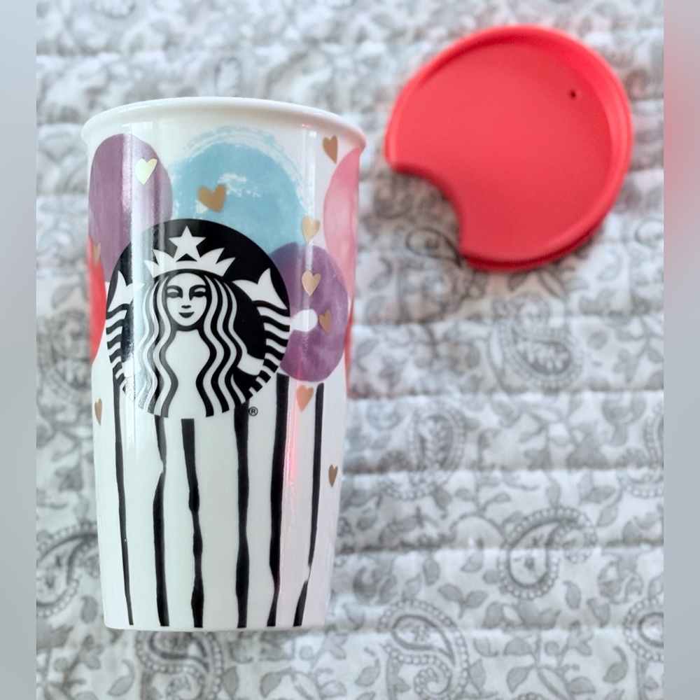 2016 Starbucks Valentine's Day Collection Balloons Ceramic Tumbler Travel Mug